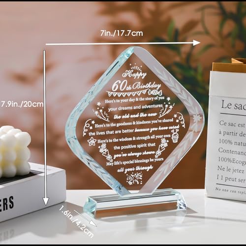 YWHL 60th Birthday Gifts for Men Women Crystal 60th Bday Decorations Best 60 Year Old Birthday Gift Ideas for Mom Grandma Wife Dad Born in 1965 - style: 60th Birthday Gifts