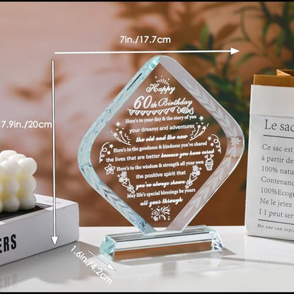 YWHL 60th Birthday Gifts for Men Women Crystal 60th Bday Decorations Best 60 Year Old Birthday Gift Ideas for Mom Grandma Wife Dad Born in 1965 - style: 60th Birthday Gifts