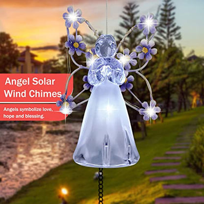 Purple Angel Solar Wind Chimes for Outside, Memorial Garden Decorations - size: Purple