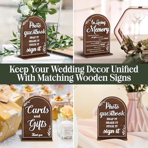 STOFINITY Rustic Wedding Signs, Set of 4 Wood Table Signs for Reception | Photo guestbook sign, gifts and cards sign, please sign our guest book, in loving memory plaque, wood build - color: Set 4
