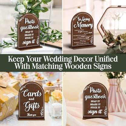 STOFINITY Rustic Wedding Signs, Set of 4 Wood Table Signs for Reception | Photo guestbook sign, gifts and cards sign, please sign our guest book, in loving memory plaque, wood build - color: Set 4