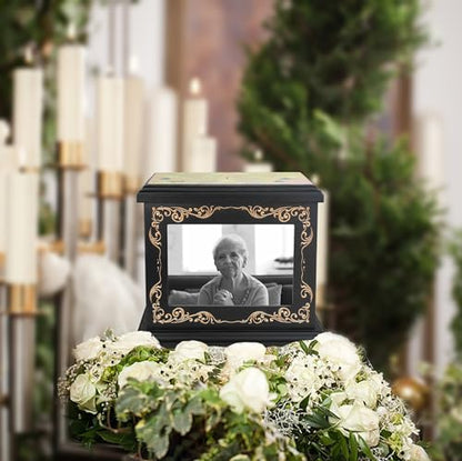 ADMLC Cremation Urns for Human Ashes Adult Up to 200 IBS with Photo Frame | 100% Wooden Handcrafted Memorial Keepsake Urn for Ashes,Funeral Burial Caskets Urn Suitable for Male Female Men Women Dad Mom