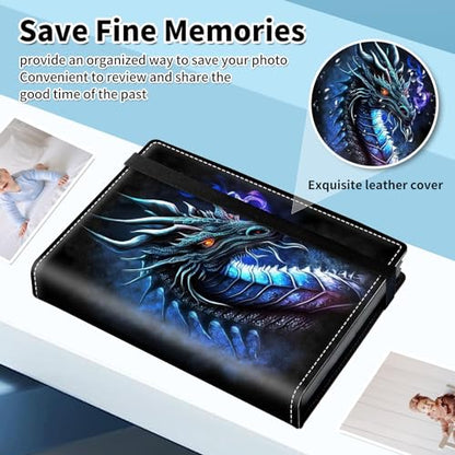 Photo Album 4x6 120 Pockets Photos with Elastic Band, Cute PU Leather Photo Books Small Mini Capacity Picture Album for Family Wedding Travel Anniversary Baby Vacation Pictures, Cool Dragon - color: Cool Dragon