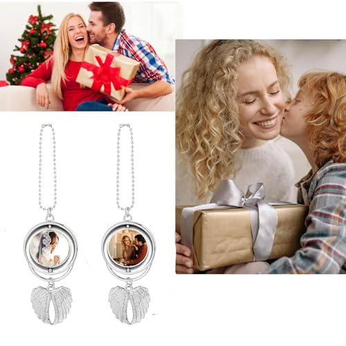 8 Set Silver Angel Wing Sublimation Blank Car Hanging Ornament Charms Heat Transfer Blank Photo Frame Pendants Customize Keychain for Automobile Rearview Mirror Home Window (Rotating-Small) - size: Small