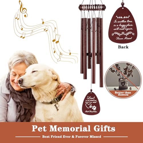 VENBEEL 28" Dog Memorial Wind Chimes, Dog Memorial Gifts, Loss of Pet Sympathy Passing Away Bereavement Remembrance Gift - color: F-wreath-gold