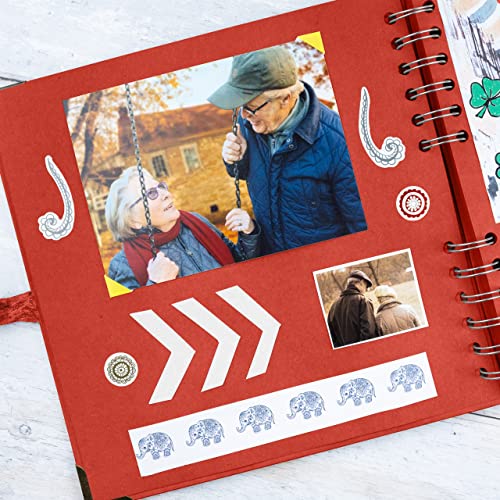 Bstorify Square Scrapbook Photo Albums 8 x 8 Inch Red Thick Paper, Hardcover, Metal Corners, Ribbon Closure - Ideal for Your Scrapbooking Albums, Art & Craft Projects | Hardcover with Thick 200 GSM Kraft Paper, Ideal for Your Scrapbooking Albums, Art & Cr