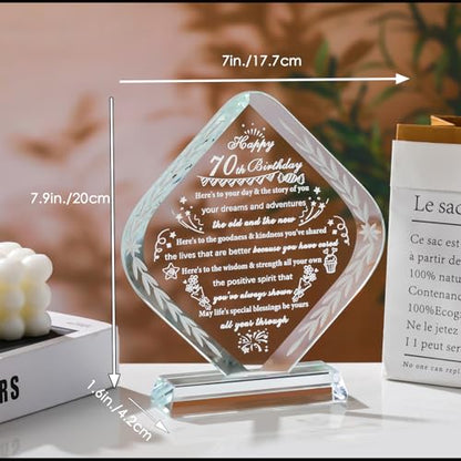 YWHL 70th Birthday Gifts for Women Men Meaningful Crystal Happy 70th Birthday Decorations Gift Best Gifts for 70 Year Old Mom Grandma Wife Dad Born in 1955 - style: 70th Birthday Gifts