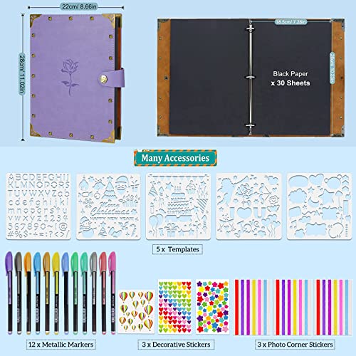 ZEEYUAN Mothers' Day Gift Leather Scrapbook Album, Purple Scrap Book Gift for Mom Grandma Couples Photo Memory Book Anniversary Wedding Scrapbook - color: Light Purple