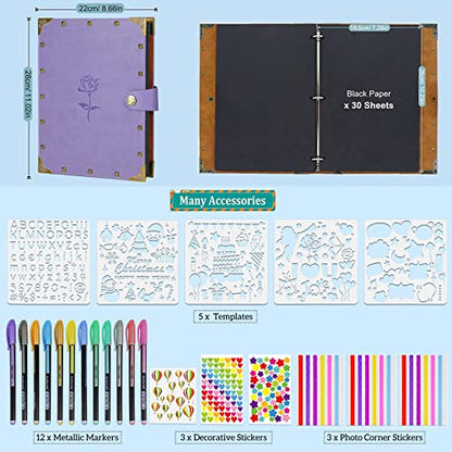 ZEEYUAN Mothers' Day Gift Leather Scrapbook Album, Purple Scrap Book Gift for Mom Grandma Couples Photo Memory Book Anniversary Wedding Scrapbook - color: Light Purple
