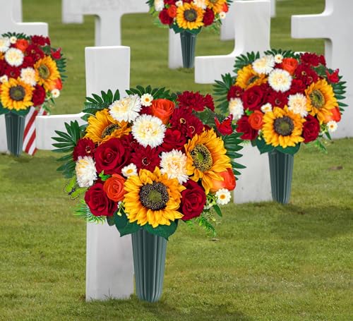 Artificial Cemetery Flowers,Memorial Flowers,Beautiful Arrangements for Headstones,Silk Sunflower Rose Berries Daisy