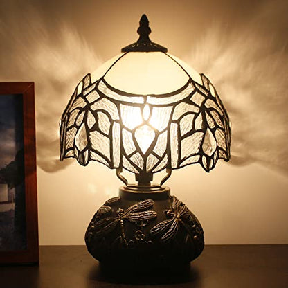 Small Tiffany Lamp Mini Stained Glass Table Lamp White Bending Style | Mushroom Desk Light Memory Sympathy Lamp 8X11 Inch - color: White Bending Style