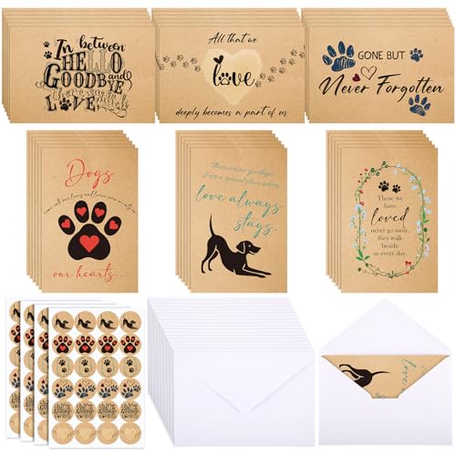 Geyoga 36 Set Pet Sympathy Card with Envelope Bulk, Vintage Kraft Paper - color: Vintage Kraft Paper