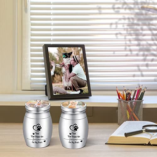 Small Dog Urn 1.57 Inches Mini Cremation Keepsake for Pet Ashes - Tiny Paw Holder for Cat - Your Paw Prints are Forever On My Heart - color: Silver-photo&text-engraving