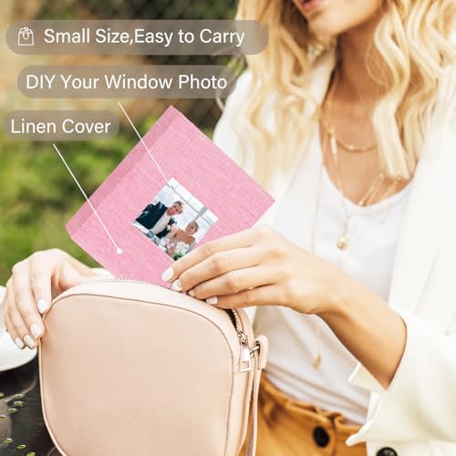 Artmag Mini Photo Album 4x6 50 Pockets 2 Pack, Linen Cover with Front Window Album Each Holds 52 Vertical Photos for Family Wedding Baby Children (Pink) - color: Pink, size: 50 Pockets/2PKS