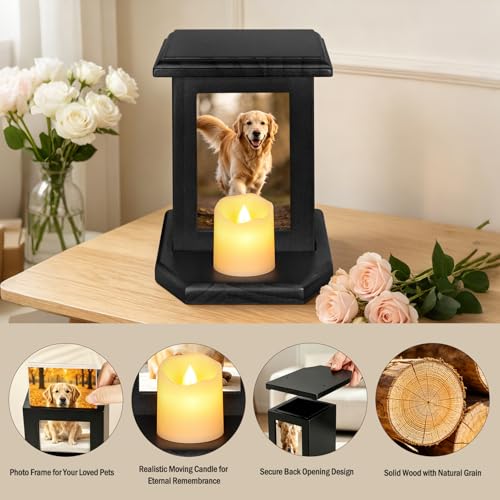 Dletay Pet Urn for Dogs 5.51 Inch with Photo Frame Memorial Small Cremation Urn for Dog Cat Ashes Decorative Pet Ashes Keepsake Memory Box Black