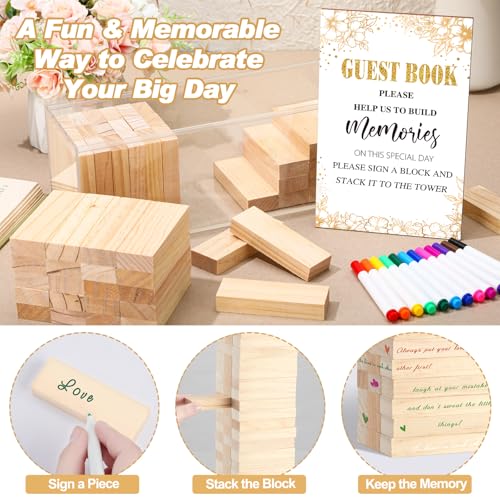 Beeveer 80 Pcs Wedding Guest Book Alternative Wooden Block Guest Book for Wedding Sign in Bridal Shower Decoration 54 Pcs Wooden Block Bridal Shower Game for Sign in, Reception(Leaves) - style: Leaves