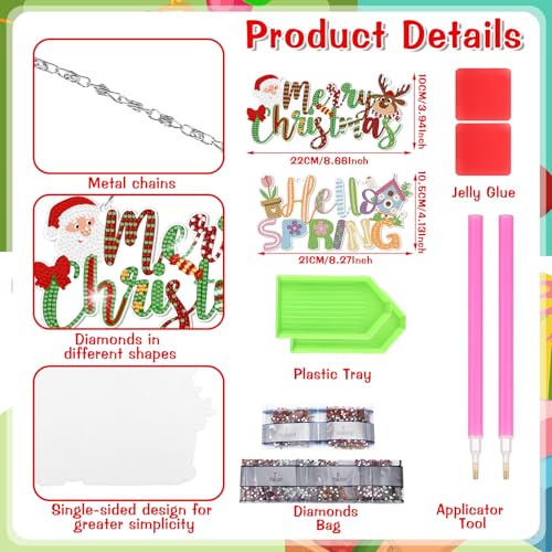 Cinnvoice Seasonal Diamond Art Hanging Kit,12 Pcs,Seasonal | Holiday Diamond Art Wreath Ornament, Month Gem Hanging Sign, Festival Crystal Suncatcher, for Door Window Wall Home Decor - style: Seasonal