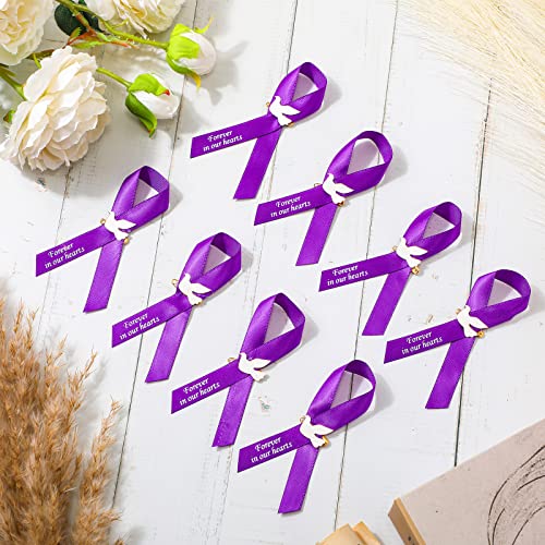 Geosar 100 Pcs Dove Funeral Memorial Ribbons Pins Memorial Service Respect Funeral Personalized Ribbon Bow with Safety Pins and White Dove for Mourning Mental Health Awareness Month Gifts(Purple) - color: Purple, style: Pigeon