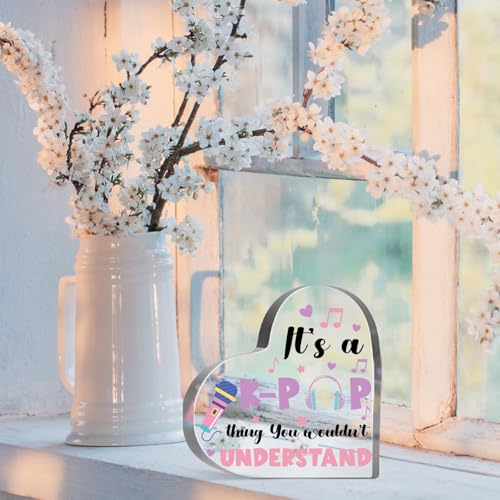 K-pop Gifts for Women Girls, K-pop Lover Gifts for Teen, Kpop Acrylic Plaque Gift Music Lover Acrylic Heart Gifts for Friends Coworkers Family Sister Desk Sign Decor Plaque - style: Kpop girl 01