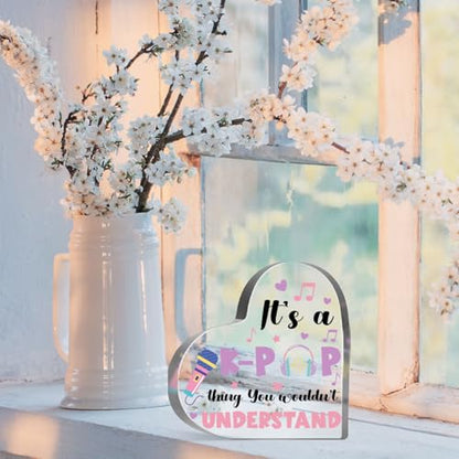 K-pop Gifts for Women Girls, K-pop Lover Gifts for Teen, Kpop Acrylic Plaque Gift Music Lover Acrylic Heart Gifts for Friends Coworkers Family Sister Desk Sign Decor Plaque - style: Kpop girl 01