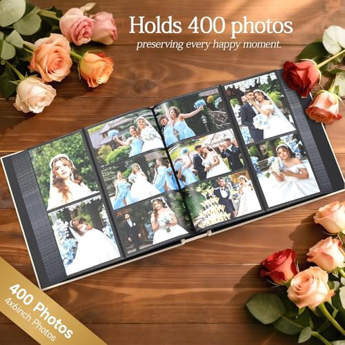 Wedding Photo Album 4x6 400 Pockets, Beige Linen Memory Book Gift - color: Love Beige #1