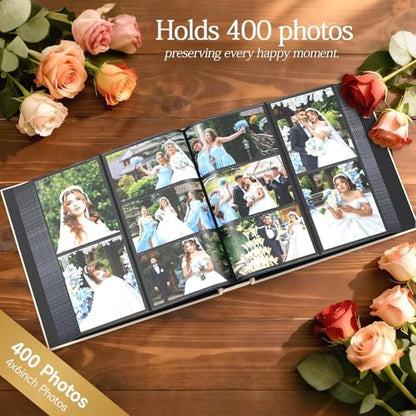 Wedding Photo Album 4x6 400 Pockets, Beige Linen Memory Book Gift - color: Love Beige #1
