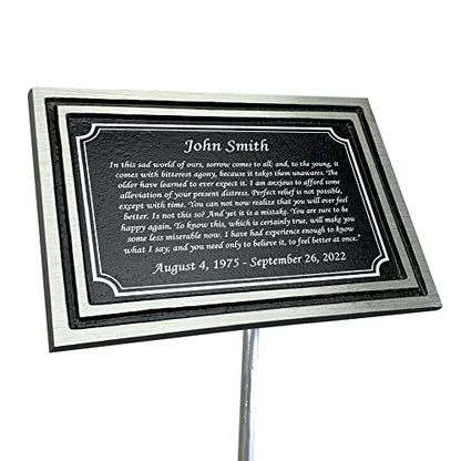Memorial Plaque, 6" x 8" Personalized Grave Marker, Remembrance Plaque, Outdoor, Indoor Memorial Plate Heavy Cast Aluminum With Stake