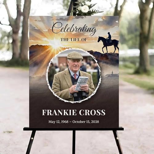 Celebration of Life Welcome Sign, Editable Men's Horse Racing Funeral Welcome Sign, in Loving Memory Sign, Celebration of Life Funeral Sign, Celebration of Life Sign, Funeral Photo Sign #Jg11 - color: Version #11