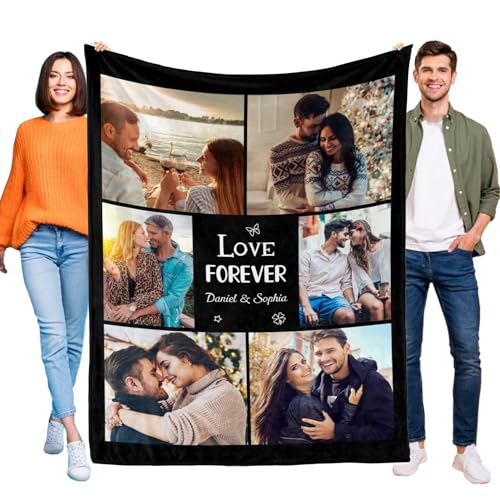 D-Story Custom Blanket with Photos Text Personalized Blankets and Throws Customized Fleece Picture Blanket for Adult Kid Funny Birthday Gifts for Couple Wife Husband Family 6 Photos - color: B-6 Photos