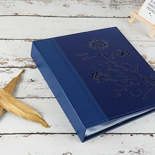 Photo Album 8x10 Clear Pages Pockets Leathe Cover Slip Slide in Photo Album Holds 50 Vertical 8x10 Photos Picture Book for Wedding Family (Blue) - color: Blue, size: 50 Pockets/1PK