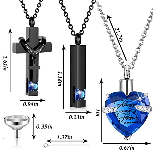 weikui 3 Pieces Heart Cross Cubic Urn Necklace for Ashes for Men Women Cremation Jewelry Crystal Memorial Locket Ashes Pendant Family Keepsake Sharing Jewelry Set - color: 3 Black Pendants - Blue Custom