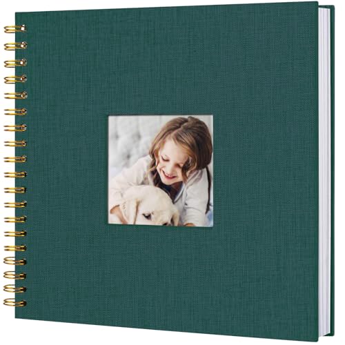 10 x 10 Inch Scrapbook Photo Album, Hardcover Kraft White Pages Arch Window Photo, Memory Book Linen Cover for Photos, Scrapbook Albums for Travel, Wedding Anniversary Christmas Baby 40 Pages, Green - color: Green, size: 10 Inch 40 Pages