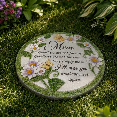 Mom Memorial Stone - Until We Meet Again, Garden Stepping Stones Memorial Gifts for Loss of Mom, Loss of Mother Sympathy Gifts, Memory of Mom Grave Decorations for Cemetery