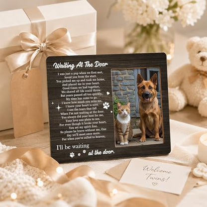 Pet Memorial Photo Frame - Waiting At The Door Dog Wooden Tabletop Picture Frame - Sympathy Memorial Gifts For Loss Of Dog Cat Owner - In Loving Memory Frame Favors -12