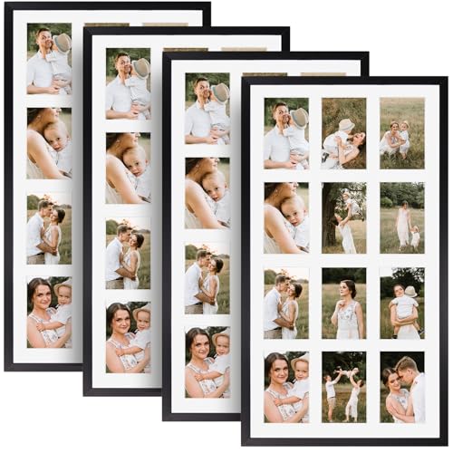 12 Opening 4x6 Black Collage Picture Frames Set of 4, Multiple Frames for Displaying 6x4 Photos with White Mat - color: Black, size: 16X28 (4x6 Opening )-4 Pack
