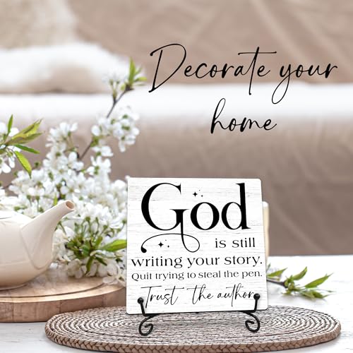God Is Still Writing Your Story Wooden Sign - 5" Christian Wooden Plaque With Metal Support - Rustic Tabletop Home, Office Room Decor - Gifts For Family & Friends - A05 - style: God Is Still Writing Your Story