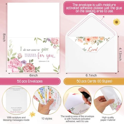 Affrolling 50 Pack Christian Thank You Cards Bulk with Envelopes Stickers - style: Watercolor Flower