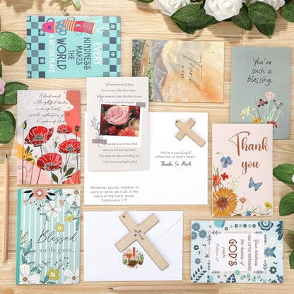 Affrolling 50 Pcs Christian Thank You Cards Bulk with Envelopes Stickers - style: Vintage