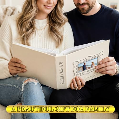 Dunzoom Our Family Photo Album 200 Pcs 4x6 Inch Leather Wedding Anniversary Album with Front Window Double Heart Design Couple Gifts - style: Our Family Photos