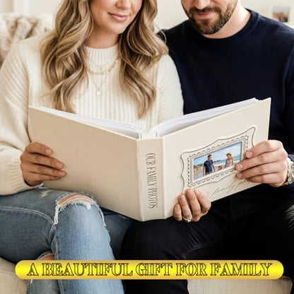 Dunzoom Our Family Photo Album 200 Pcs 4x6 Inch Leather Wedding Anniversary Album with Front Window Double Heart Design Couple Gifts - style: Our Family Photos