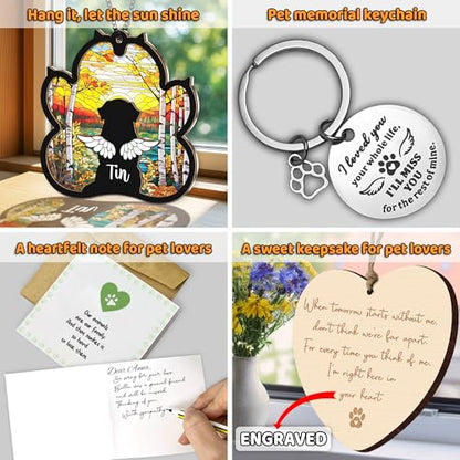 Personalized Angel Dog Memorial Suncatcher, Paw Suncatcher Remembrance Gift, Engraved Pet Memorial Ornament, Pet Sympathy Keychain, Loss of Animal Sympathy Card, Rainbow Bridge Dog Loss Gift - color: 01. Custom #1
