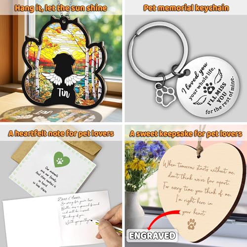 Personalized Angel Dog Memorial Suncatcher, Paw Suncatcher Remembrance Gift, Engraved Pet Memorial Ornament, Pet Sympathy Keychain, Loss of Animal Sympathy Card, Rainbow Bridge Dog Loss Gift - color: 01. Custom #1