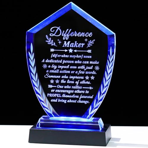 Difference Maker Gifts for Women Men, Appreciation Crystal Plaque | Difference Maker Engraved Definition Desk Decor with Light Base, You Made a Difference Gifts for Teacher Nurse Mentor Boss - style: Difference maker+Light Base
