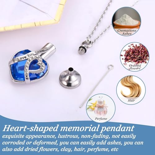 Jadive 3 Pcs Urn Necklace for Ashes for Women Cremation Heart Ashes Jewelry Crystal Ocean Necklace Summer Waterproof Memorial Pendant Stainless Steel Keepsake with Angel Wing 12 Birthstones Filling