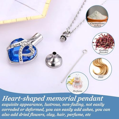 Jadive 3 Pcs Urn Necklace for Ashes for Women Cremation Heart Ashes Jewelry Crystal Ocean Necklace Summer Waterproof Memorial Pendant Stainless Steel Keepsake with Angel Wing 12 Birthstones Filling
