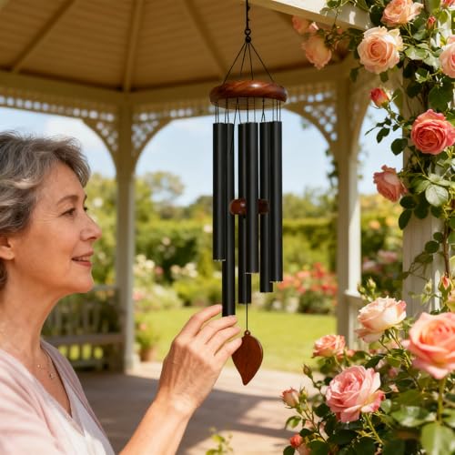 Wind Chimes for Outside - 32in Black Outdoor Tuned Windchimes with Soothing Melody, Perfect for Garden, Patio or Door Chimes When Door Opens, Creates an Enjoyable Atmosphere, Ideal Gift for Family
