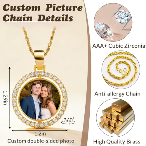 HJX Custom Circle Chain with Wings, Memorial Picture Necklace for Men Womem - color: 5-NP round