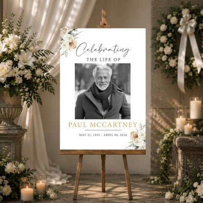 Personalized Funeral Welcome Sign with Photo for Celebration of Life #11 | Elegant Celebration Tribute Canvas Display, Celebration Tribute Board, Forever In Our Hearts Keepsake for Loved Ones - color: Version #11