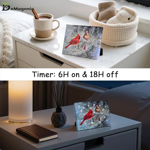 DEMAGNNIE Lighted Canvas Art 6H Timer 8x6 Cardinal Tabletop Wall Dual Use - color: First Love, size: 8"L x 6"W