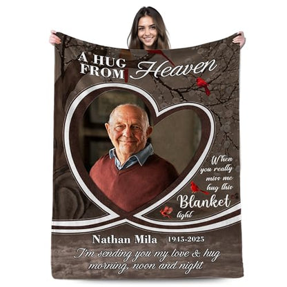 Custom Photo Memorial Blanket for Dad Mom Daughter Son Friend Sister - color: A Hug from Heaven 3